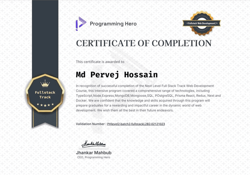 Full Stack Web Development (Level-2) Certificate