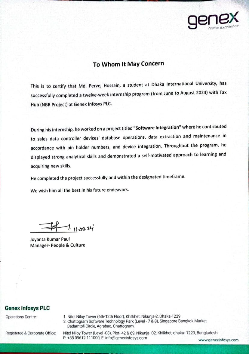 Genex - Internship Completion Certificate